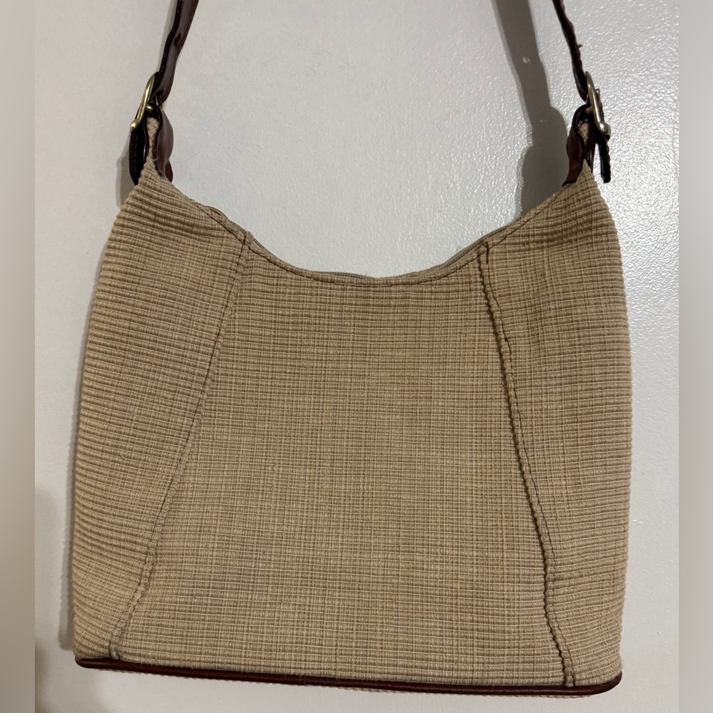 Neutral Tan Textured Shoulder Bag with Dark Strap